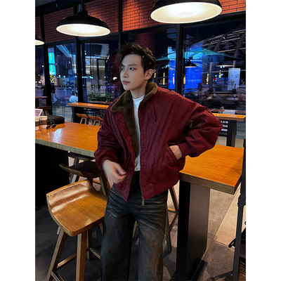 NECOYEP 美式廓形毛绒内里棉衣夹克男女秋冬宽松百搭工装保暖外套