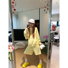 NECOYEP 2025美式慵懒风简约长袖T恤男女宽松休闲运动短裤两件套