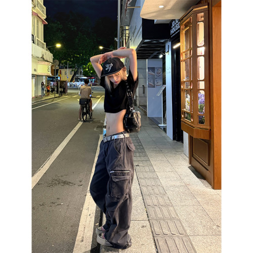 NECOYEP 美式复古多口袋拉链阔腿工装裤男女宽松休闲百搭中性长裤