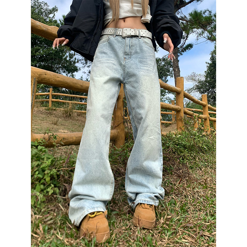 NECOYEP 2025美式高街水洗做旧直筒牛仔裤男女宽松百搭显瘦长裤潮