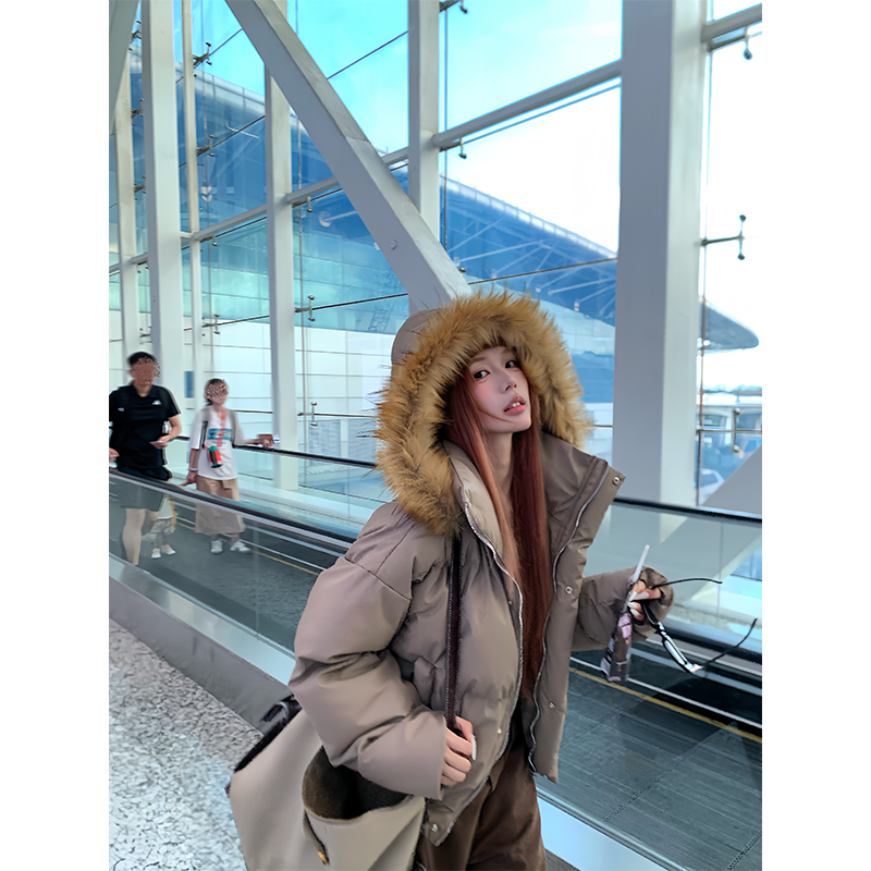 NECOYEP 冬季美式可拆卸毛领连帽棉衣男女宽松百搭保暖面包服外套