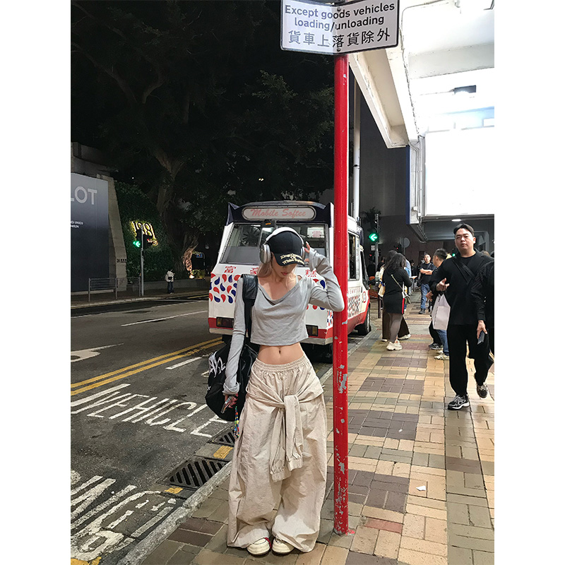 NECOYEP 2025美式腰头绑带设计阔腿裤男女高腰宽松直筒ins休闲裤