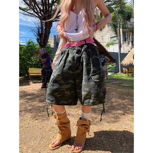 美式 短裤 复古迷彩抽绳五分裤 男女宽松直筒阔腿工装 夏季 NECOYEP