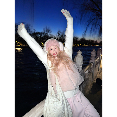 NECOYEP 美式毛茸连帽无袖棉马甲男女秋冬潮流百搭保暖叠穿外套