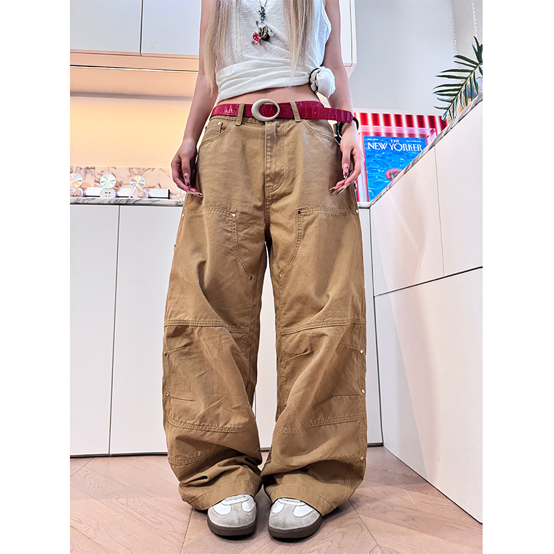 NECOYEP 美式复古解构工装裤男女宽松休闲设计感直筒阔腿百搭长裤