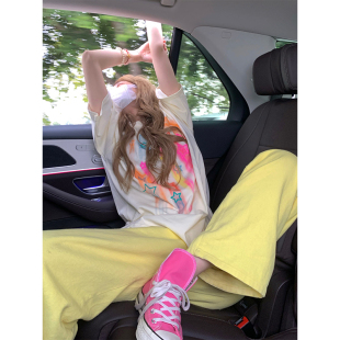 潮牌街头短袖 高街彩色星星印花百搭男女情侣款 T恤 美式 NECOYEP夏季