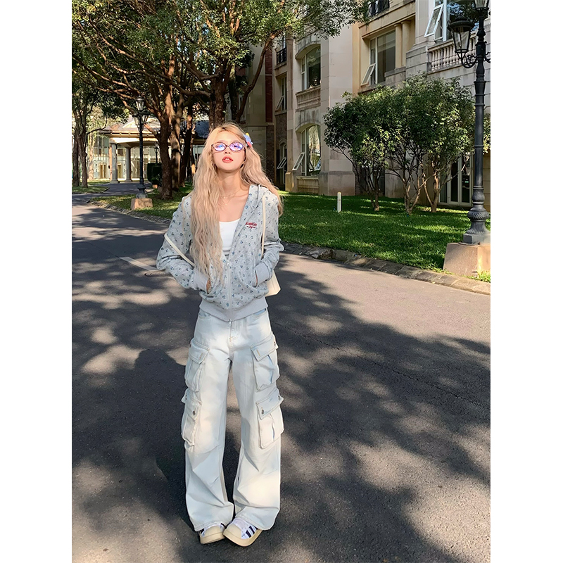 NECOYEP春秋季大口袋牛仔裤