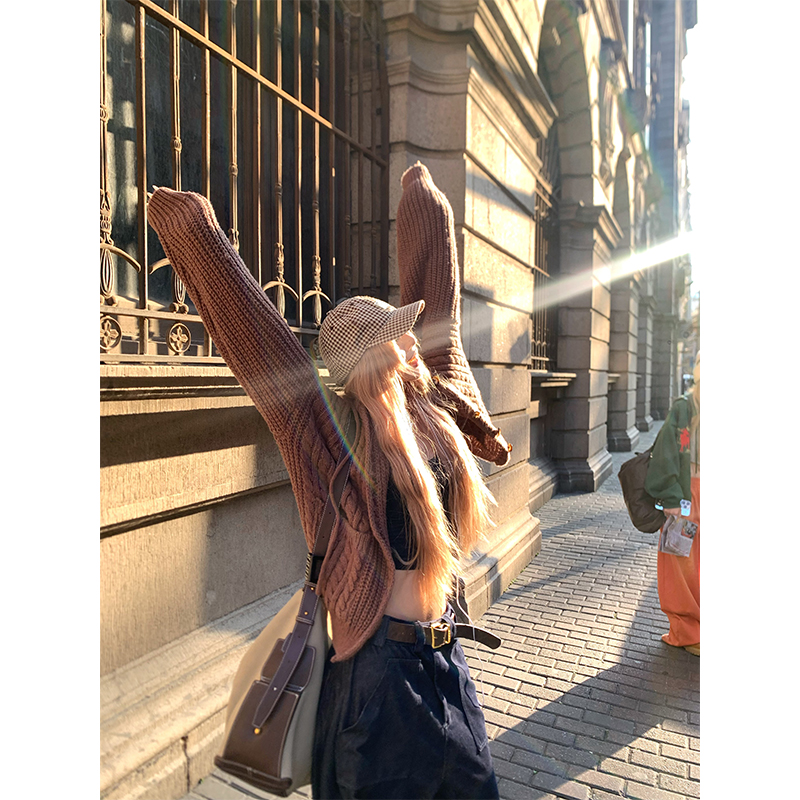 NECOYEP 美式小众设计麻花针织连帽毛衣男女宽松慵懒风百搭外套