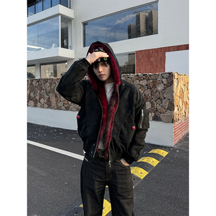 NECOYEP 美式座山雕红毛领连帽廓形棉衣男女冬季宽松休闲街头外套