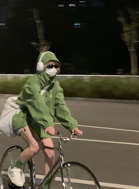 NECOYEP秋季复古绿色连帽棉服加厚户外露营冲锋衣外套