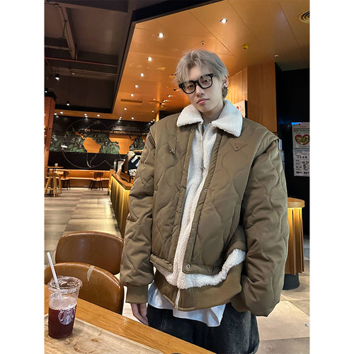 NECOYEP羊羔毛拼接设计棉服