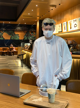 NECOYEP原创2025春秋季新款男女百搭宽松白色圆领内搭打底长袖T恤