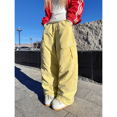 NECOYEP 美式基础款抽绳加绒休闲裤男女宽松简约休闲百搭阔腿长裤