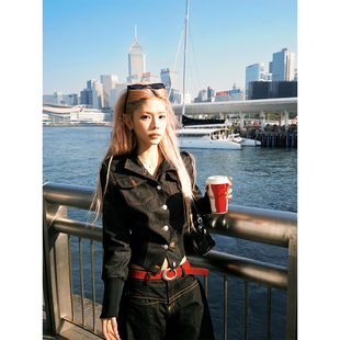 NECOYEP 美式复古解构排扣牛仔外套女春秋收腰显瘦气质百搭夹克