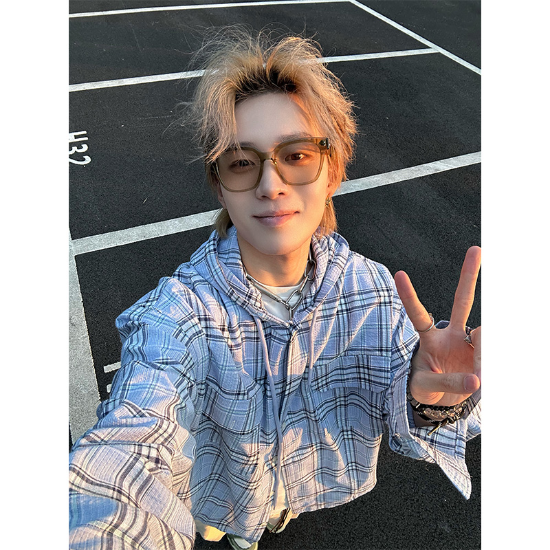 NECOYEP连帽格纹痞帅长袖衬衫