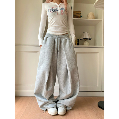 NECOYEP 美式字母刺绣抽绳卫裤男女宽松百搭阔腿拖地直筒长裤