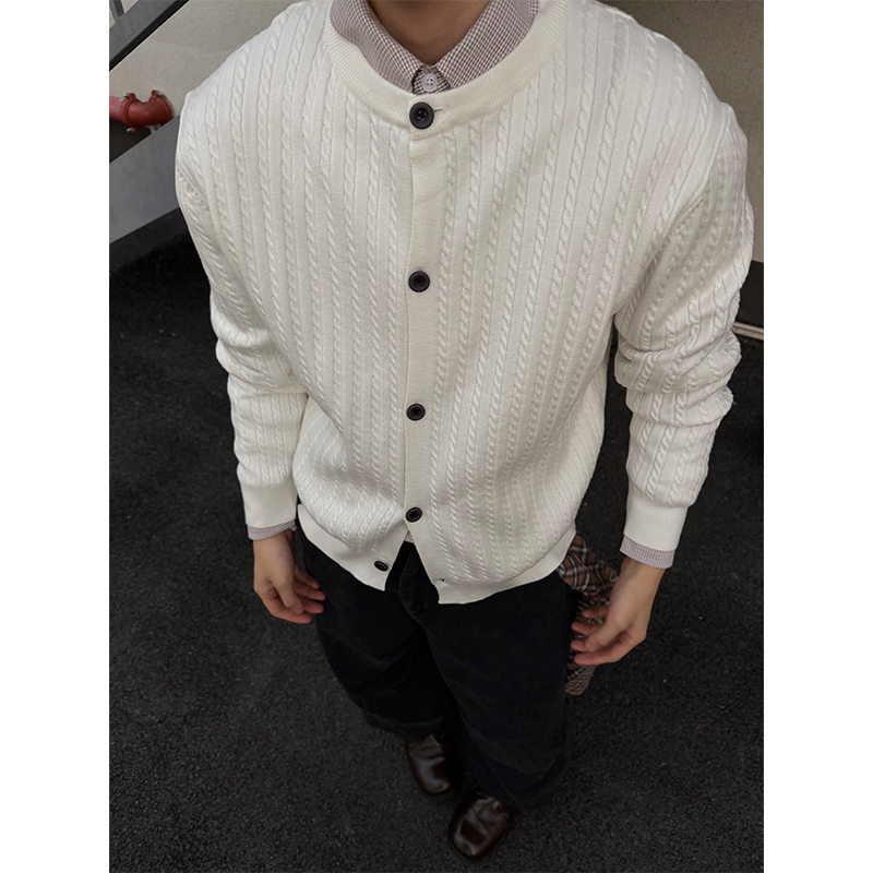 NECOYEP 美式慵懒风麻花纹针织开衫毛衣男女秋冬宽松百搭毛衫外套