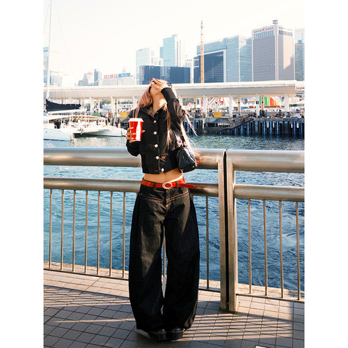 NECOYEP 美式高街垂感弯刀牛仔裤男女潮流宽松休闲百搭拖地长裤