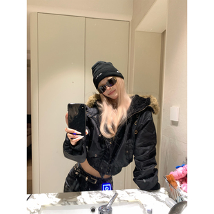 NECOYEP 美式设计感毛领连帽厚棉服男女秋冬宽松百搭保暖短外套