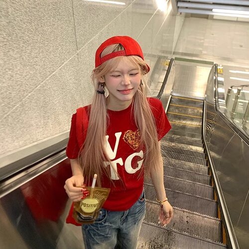 NECOYEP 2025春夏季美式爱心字母印花短袖T恤男女宽松百搭打底衫