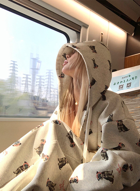 NECOYEP 美式复古狗狗满印连帽开衫卫衣男女春秋宽松休闲百搭外套