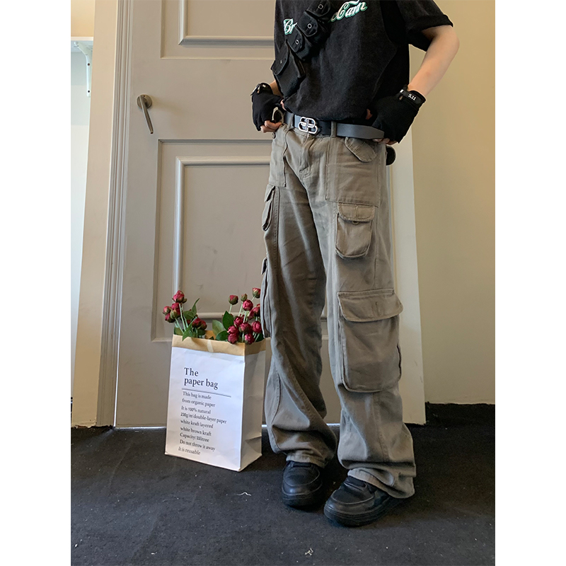 多口袋直筒工装裤休闲长裤