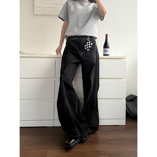 男女痞帅百搭直筒宽松长裤 NECOYEP美式 复古设计感明线弯刀牛仔裤