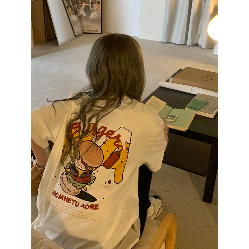 NECOYEP2024夏卡通汉堡印花短袖