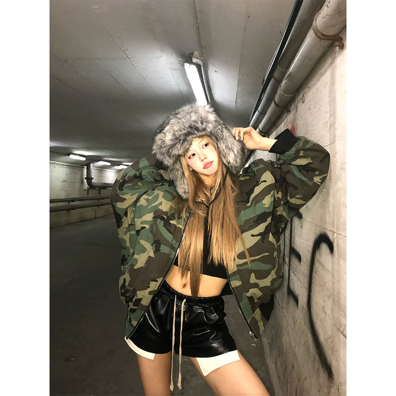 NECOYEP 2025冬季美式飞行员两面穿迷彩棉服男女宽松保暖厚棉衣潮