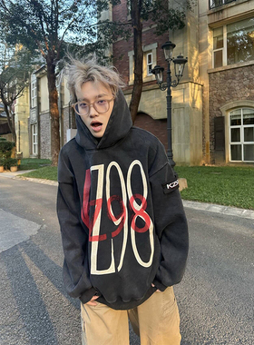 NECOYEP 2025春秋美式高街字母印花连帽卫衣男女宽松休闲百搭上衣