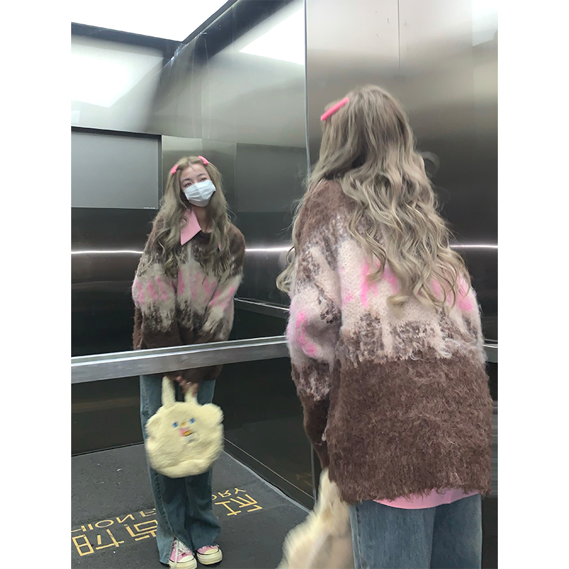 字母慵懒毛衣休闲渐变套头上衣