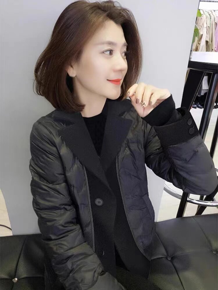 西装领拼接羽绒棉服女