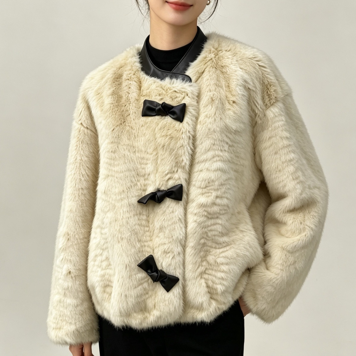 冬季女士小香风短款皮草毛毛外套
