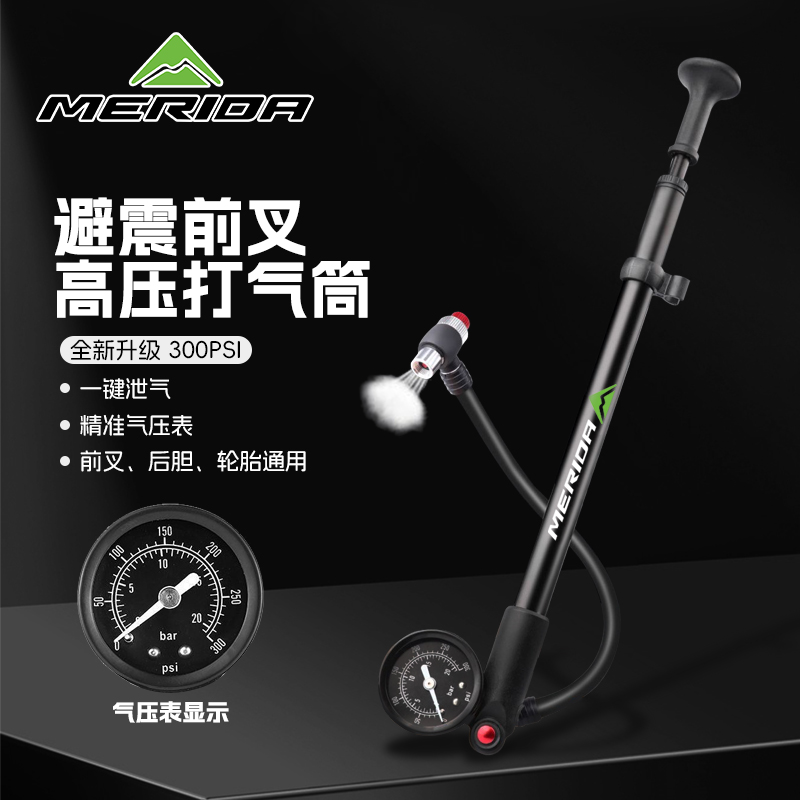 美利达自行车前叉打气筒山地公路车充气泵便携迷你高压气泵装备