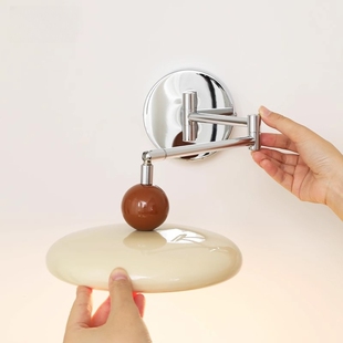 中古风法式奶油风摇臂壁灯卧室床头灯客厅背景墙灯具可旋转长臂灯