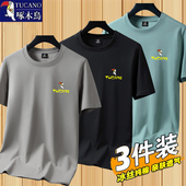 圆领体恤上衣服宽松休闲打底衫 半袖 百搭 t恤男士 啄木鸟纯棉短袖