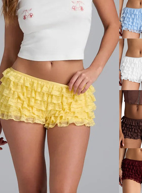 欧美女装性感纯欲蕾丝花边多层蛋糕低腰热裤短裤裙裤