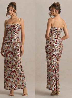 欧美春款吊带亮片包臀聚会派对度假开叉连衣裙Sexy party dress