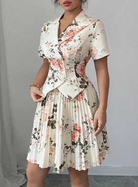 2026春秋女装新款时尚百搭套装气质花朵印花休闲两件套