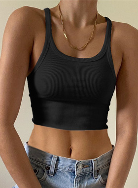 Women sexy vest 2025夏季外穿露脐吊带女装袖领修身性感小背心