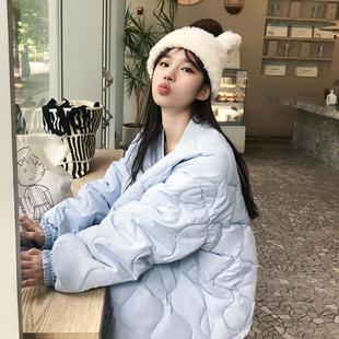 羽绒棉服女2024秋冬新款韩版慵懒风菱格宽松显瘦小个子加厚棉衣潮