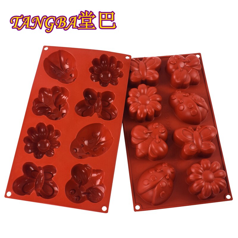 昆虫布丁模具 D-070 8连蜜蜂蝴蝶矽胶模具 啫喱果冻模 蛋糕硅胶模