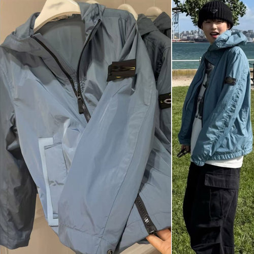 到175码 早秋新款 男女童蓝色刺绣袖章多功能连帽外套可亲子 童装