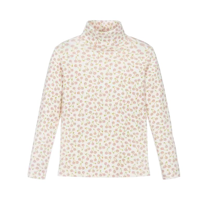 到160码 秋冬新款 法单女童樱桃印花全棉半高领打底衫 童装