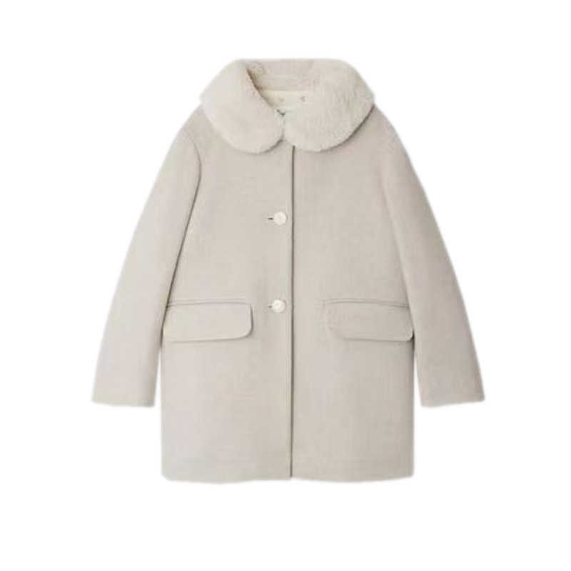 到160码 秋冬新款 女童毛领纯色中长款绵羊毛夹棉大衣外套 童装