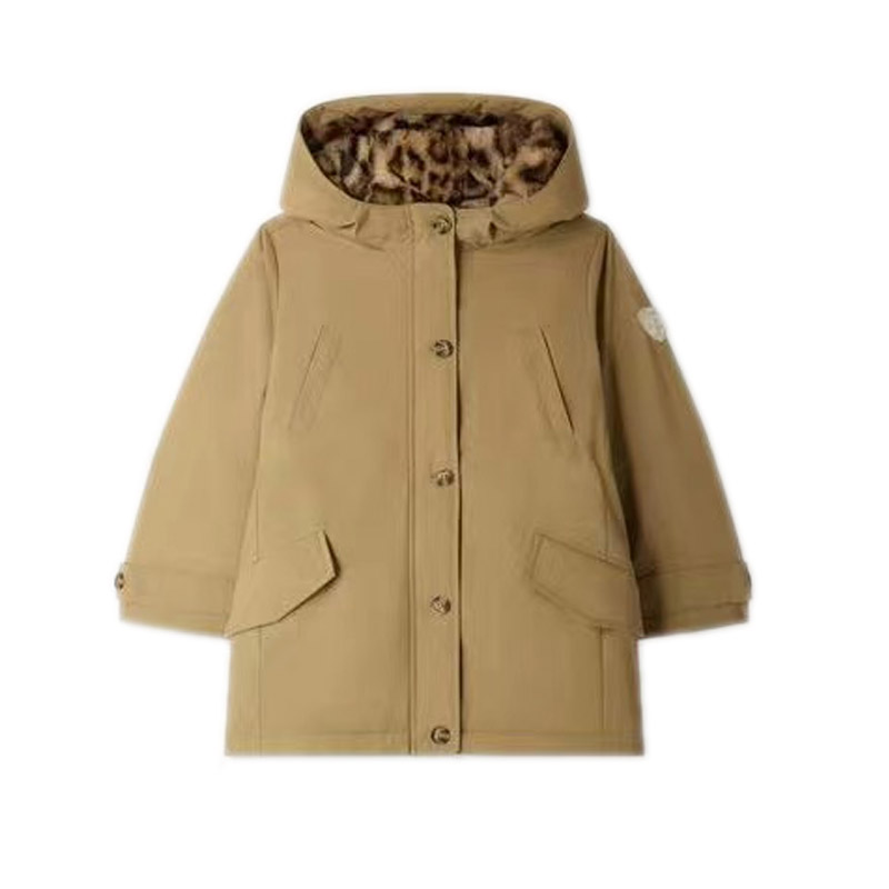 到160码 秋冬新款 女童防风防雨皮草派克连帽夹棉棉服外套 童装