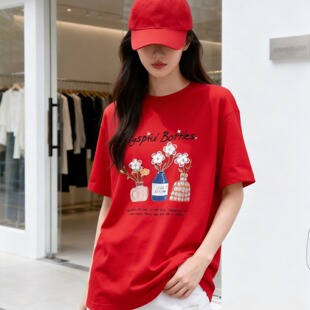 230G重磅纯棉ins风小众设计感花朵宽松落肩T恤 新款 女装 2026年夏季