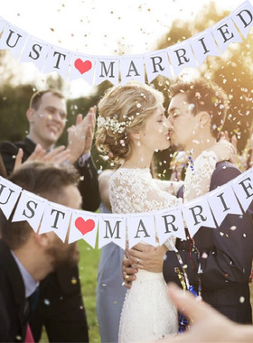玫瑰金just married Mr Mrs婚礼结婚字母装饰拉花 派对拉旗 横幅