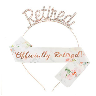 欢送会拍照发箍officially retired老师领导退休装饰皇冠礼仪带