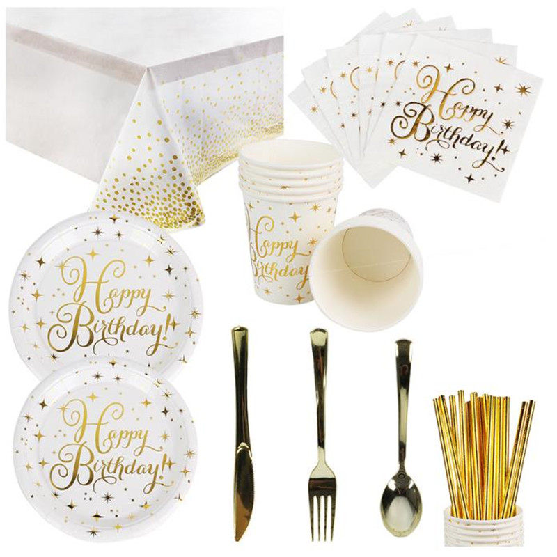 一次性烫金纸盘纸巾吸管宝宝生日主题派对蛋糕甜品台布置纸杯餐具